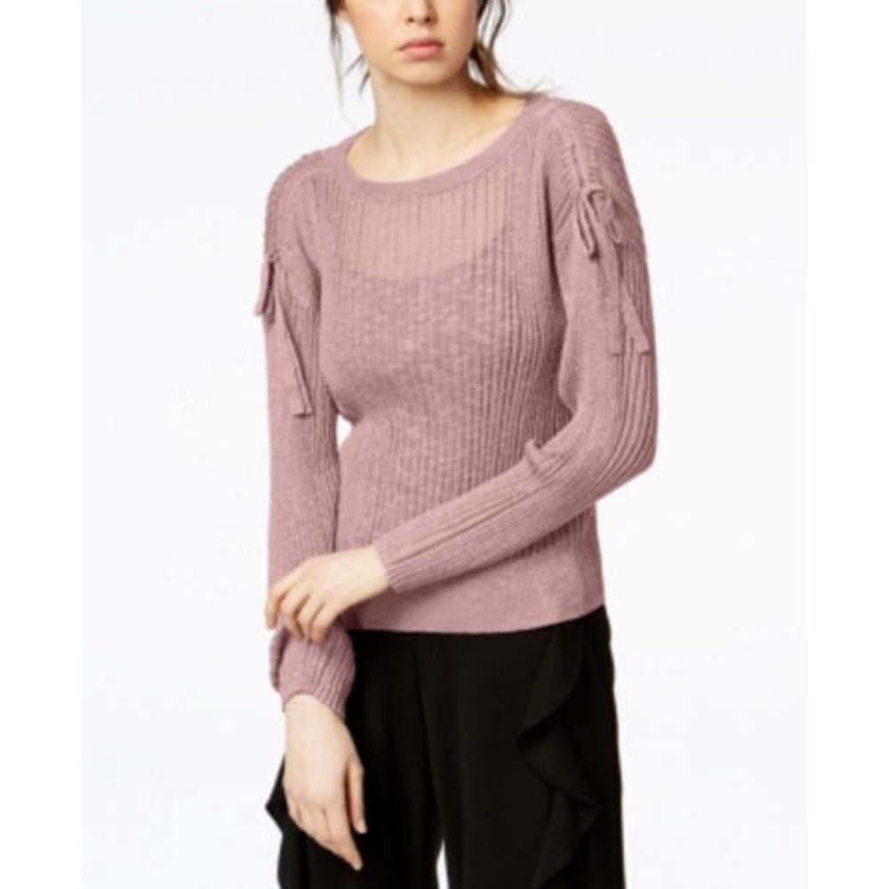 Bar III Ribbed Drawstring Sweater XXS - Women's Lightweight Knit Top, Gray